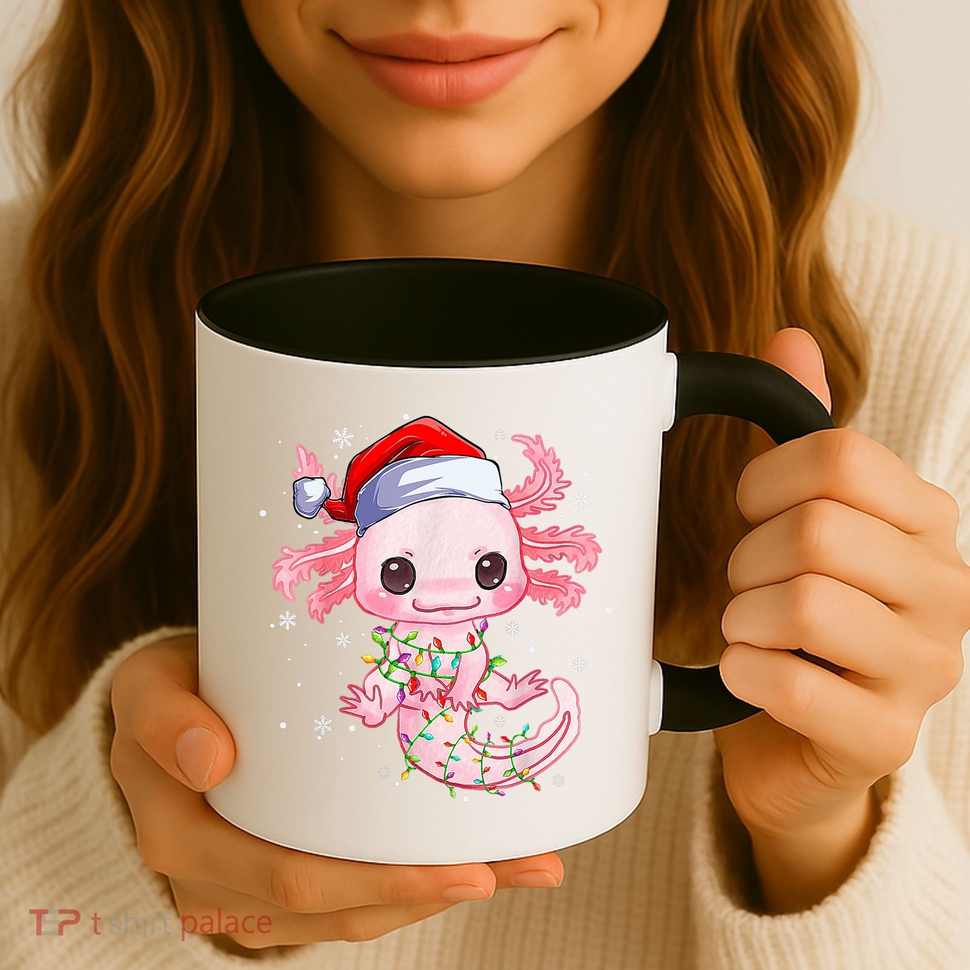 Christmas Axolotl Santa Hat Lights Japanese Cute Anime Xmas Coffee Mug