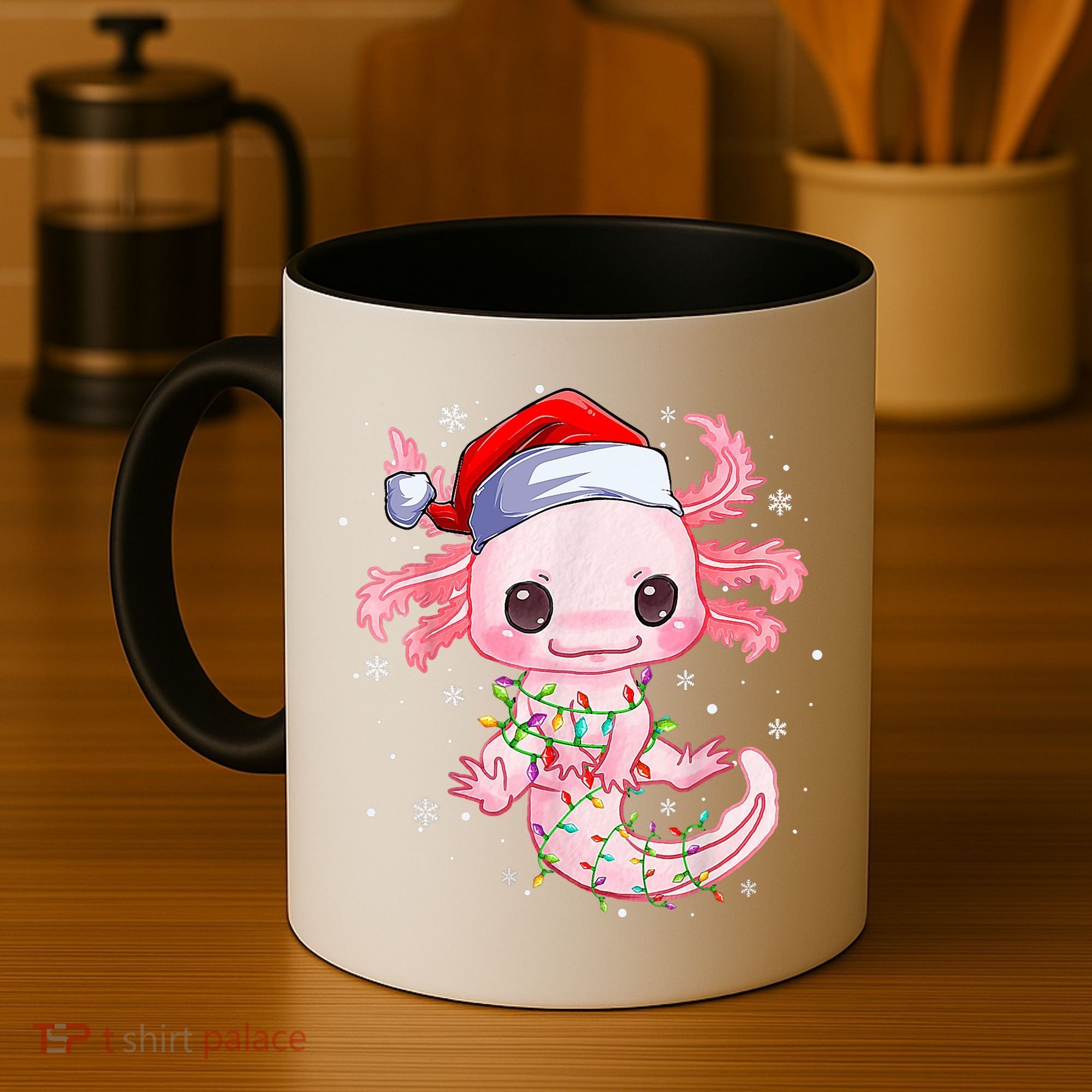 Christmas Axolotl Santa Hat Lights Japanese Cute Anime Xmas Coffee Mug