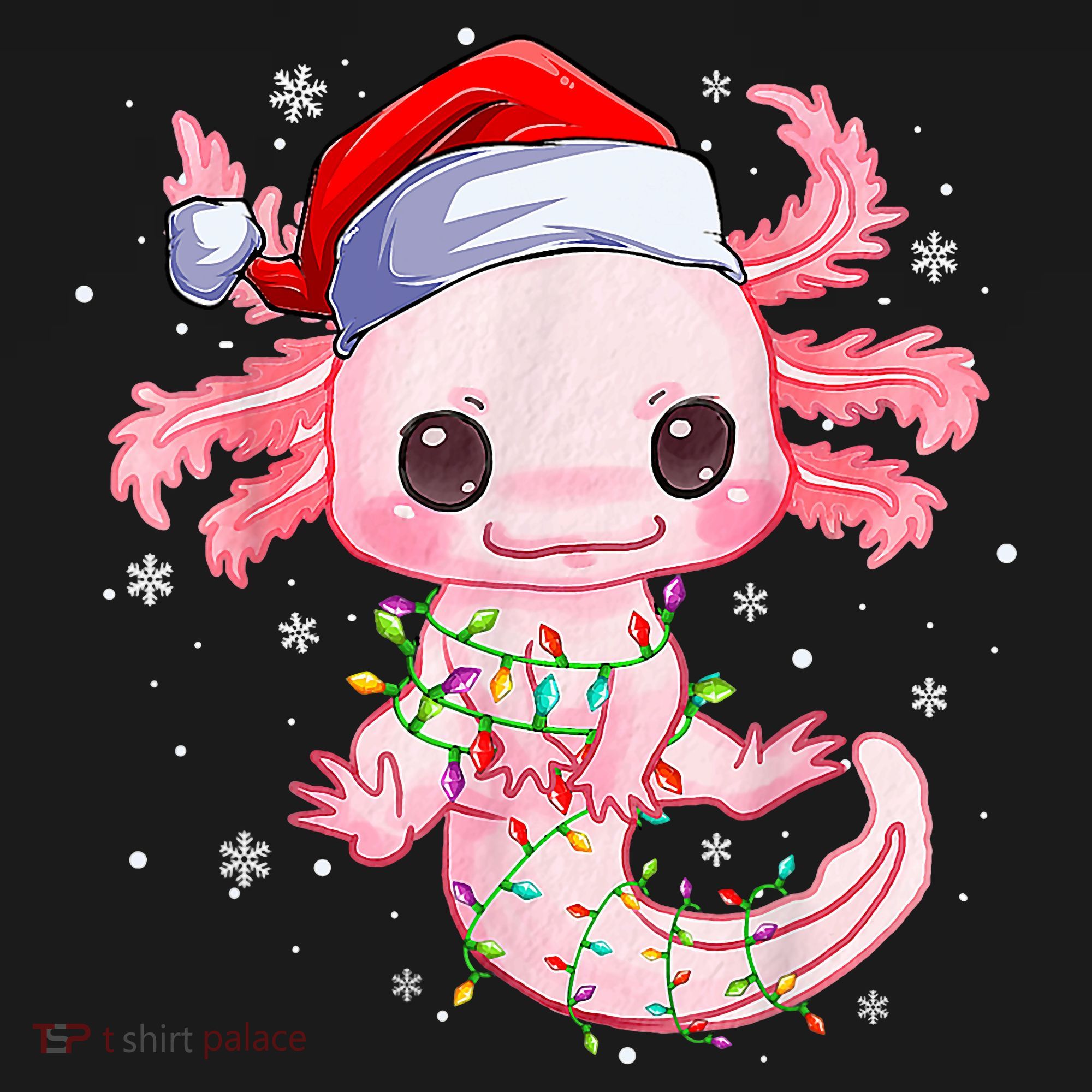 Christmas Axolotl Santa Hat Lights Japanese Cute Anime Xmas Women's Hoodie