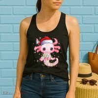 Christmas Axolotl Santa Hat Lights Japanese Cute Anime Xmas Women's Tank Top thumb 2