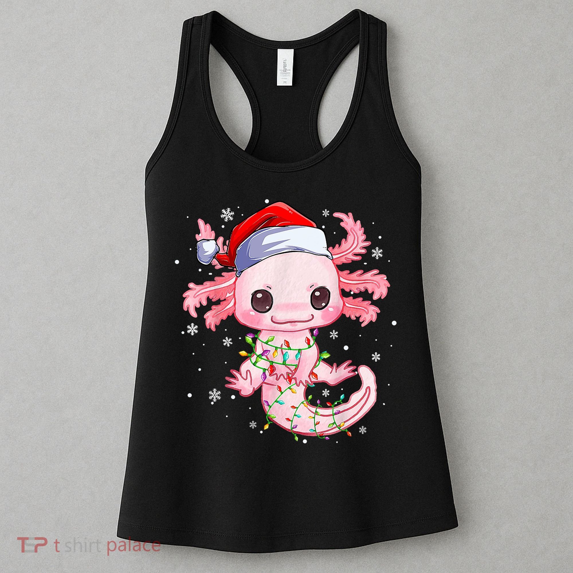 Christmas Axolotl Santa Hat Lights Japanese Cute Anime Xmas Women's Tank Top