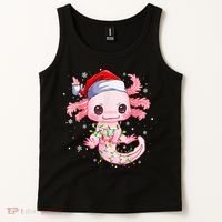 Christmas Axolotl Santa Hat Lights Japanese Cute Anime Xmas Tank Top thumb 2