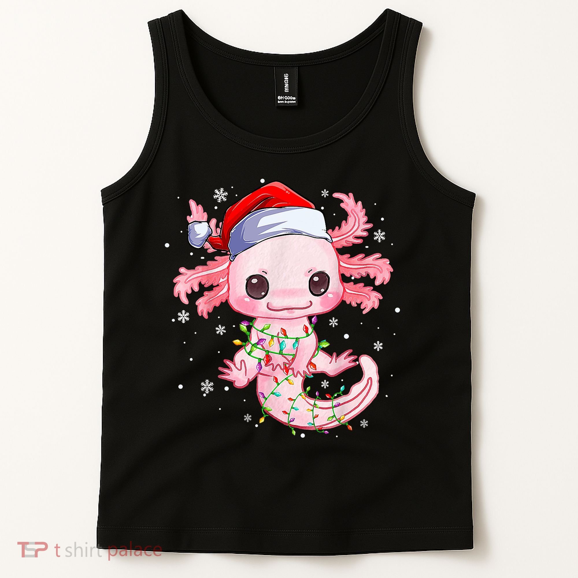 Christmas Axolotl Santa Hat Lights Japanese Cute Anime Xmas Tank Top