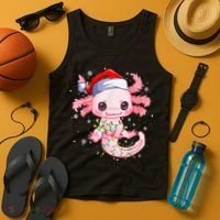 Christmas Axolotl Santa Hat Lights Japanese Cute Anime Xmas Tank Top thumb 4
