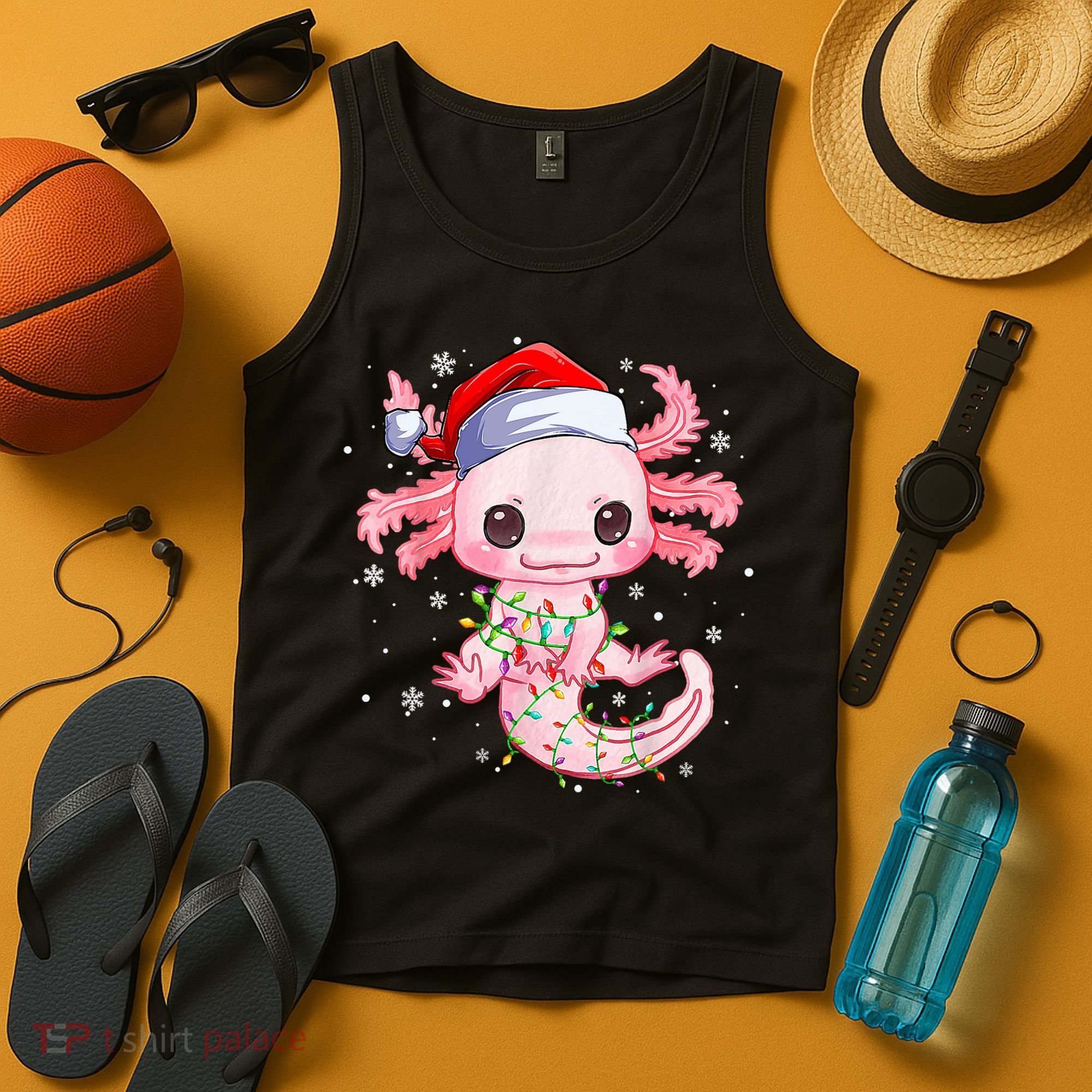 Christmas Axolotl Santa Hat Lights Japanese Cute Anime Xmas Tank Top
