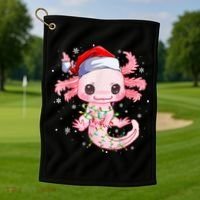 Christmas Axolotl Santa Hat Lights Japanese Cute Anime Xmas Golf Towel thumb 1