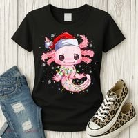 Christmas Axolotl Santa Hat Lights Japanese Cute Anime Xmas Women's T-Shirt thumb 3