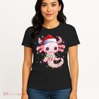 Christmas Axolotl Santa Hat Lights Japanese Cute Anime Xmas Women's T-Shirt thumb 4
