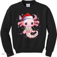 Christmas Axolotl Santa Hat Lights Japanese Cute Anime Xmas Kids Sweatshirt thumb 0