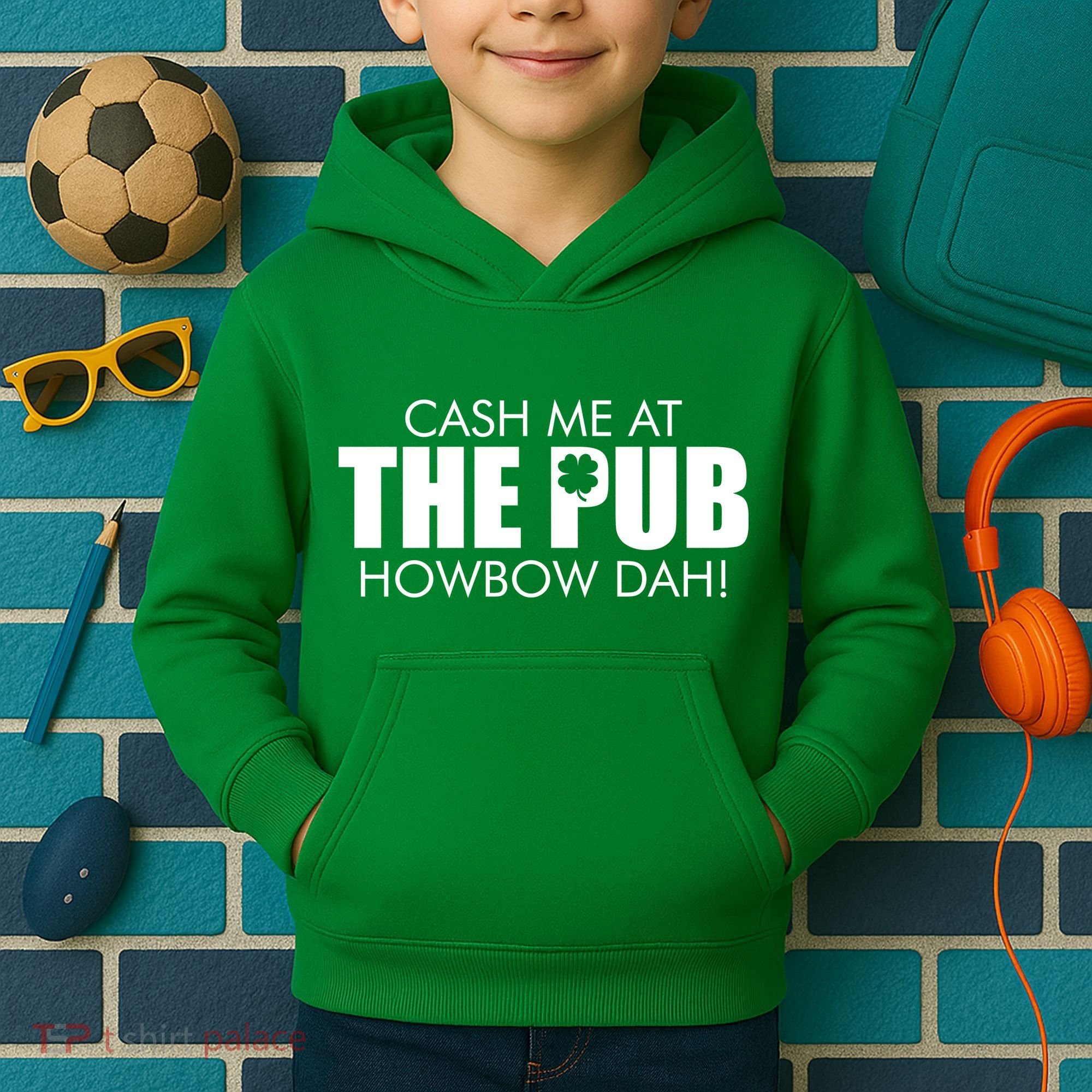 Cash Me At The Pub Howbow Dah! Irish St. Patrick's Day Clover Kids Hoodie