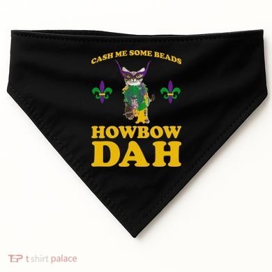 Cash Me Some Beads Howbow Dah Mardi Gras USA-Made Doggie Bandana