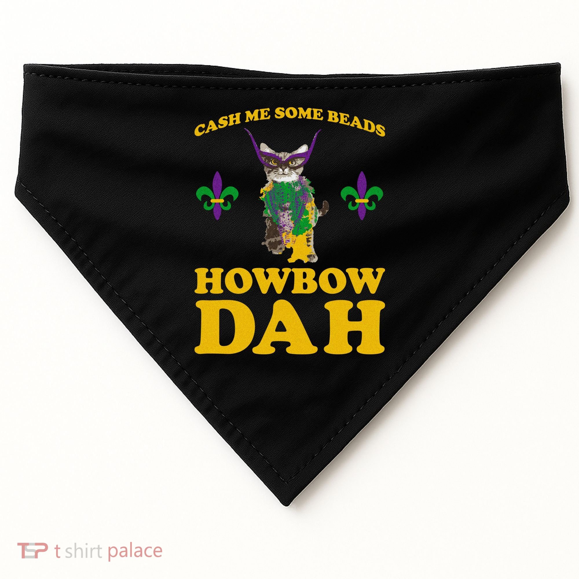 Cash Me Some Beads Howbow Dah Mardi Gras USA-Made Doggie Bandana