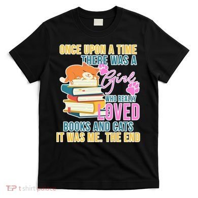 Cat And Books Girl T-Shirt