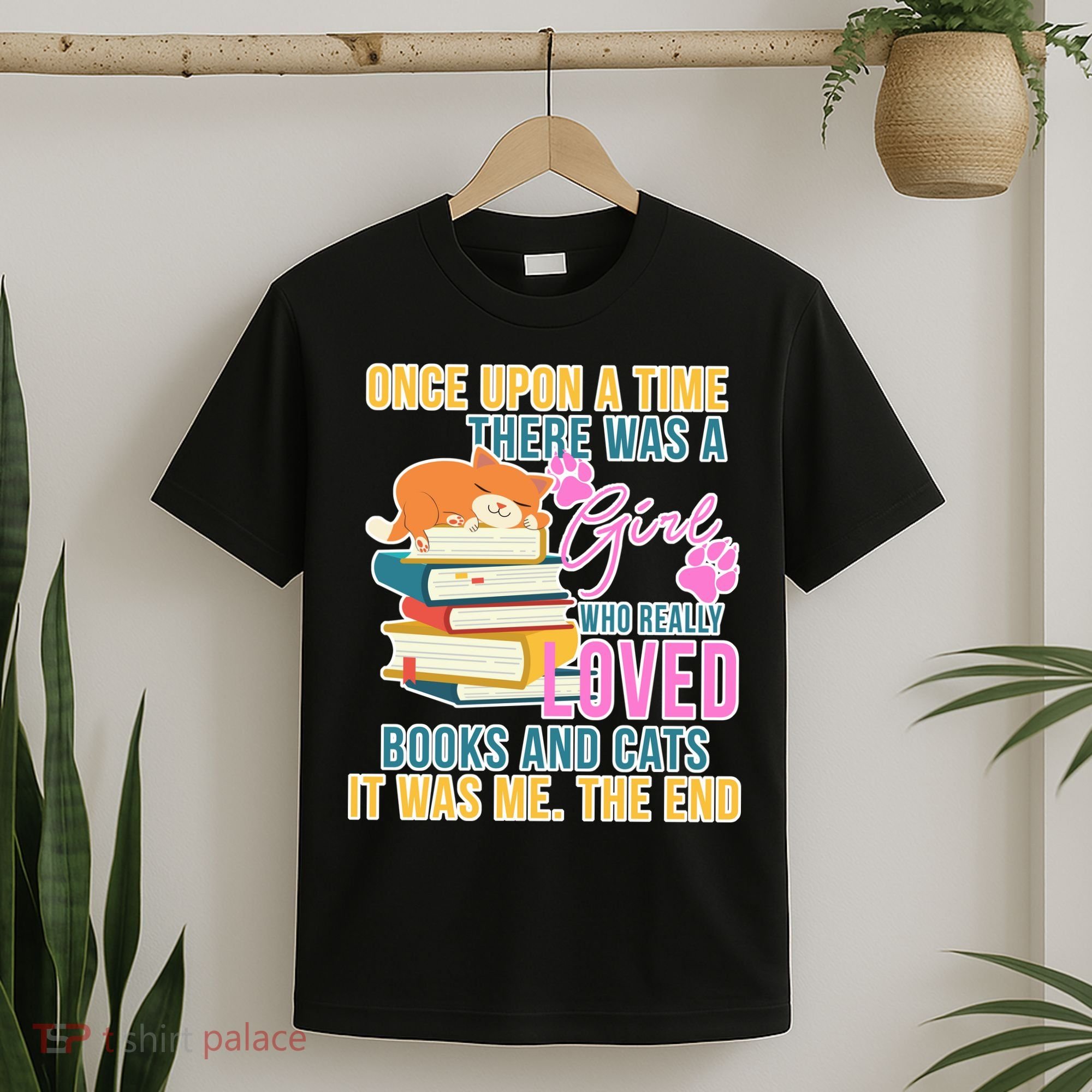 Cat And Books Girl T-Shirt