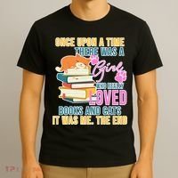 Cat And Books Girl T-Shirt thumb 3