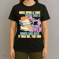 Cat And Books Girl T-Shirt thumb 4