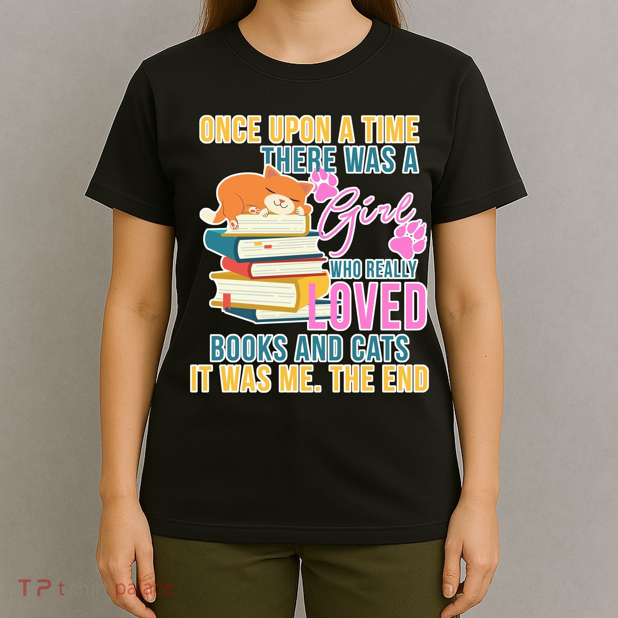 Cat And Books Girl T-Shirt
