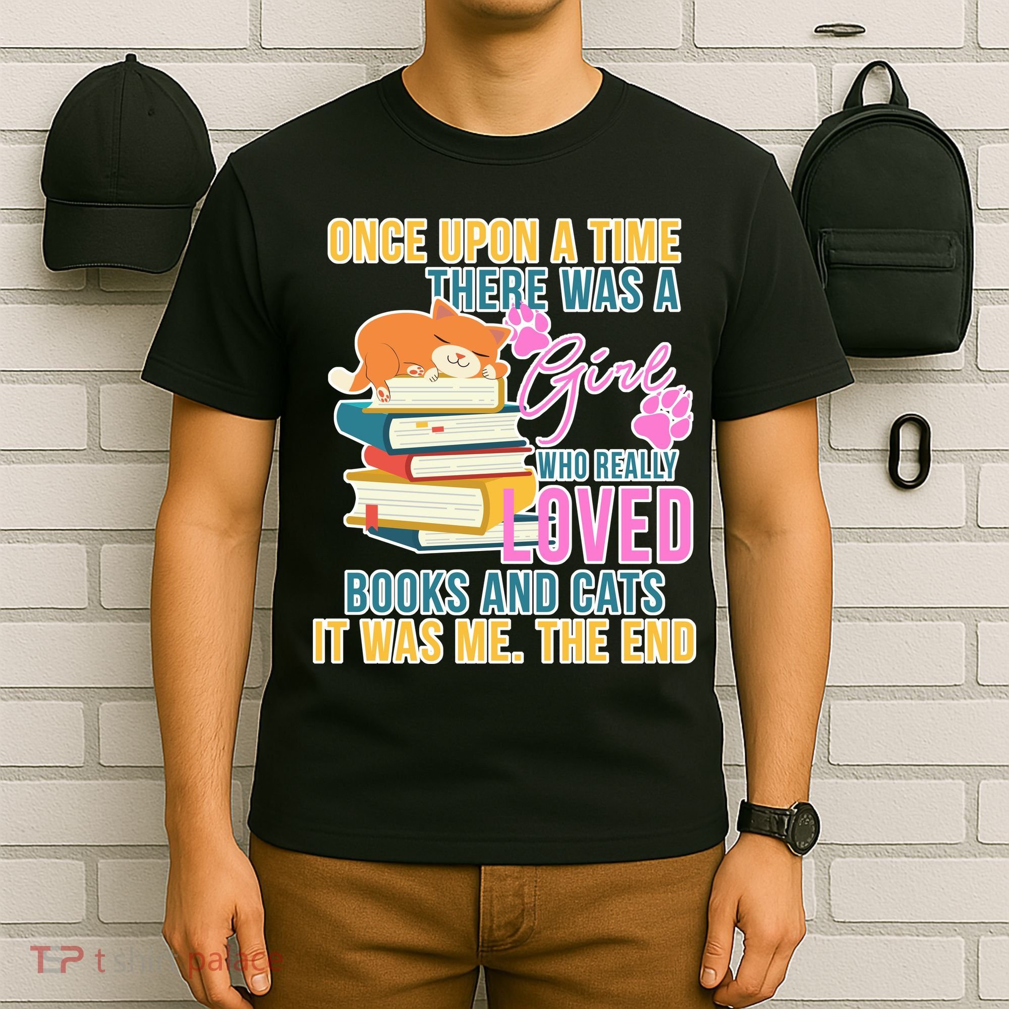 Cat And Books Girl T-Shirt