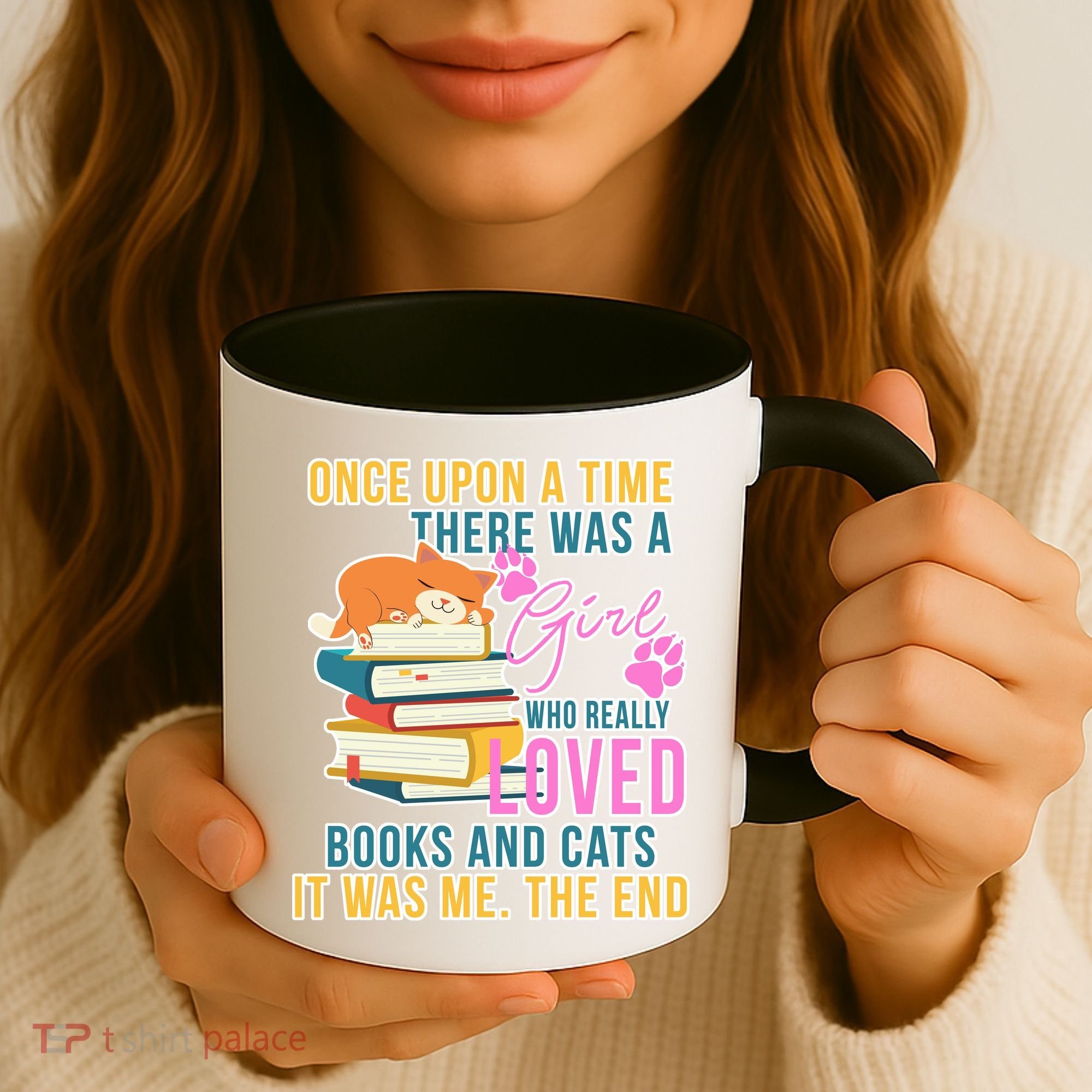 Cat And Books Girl Coffee Mug