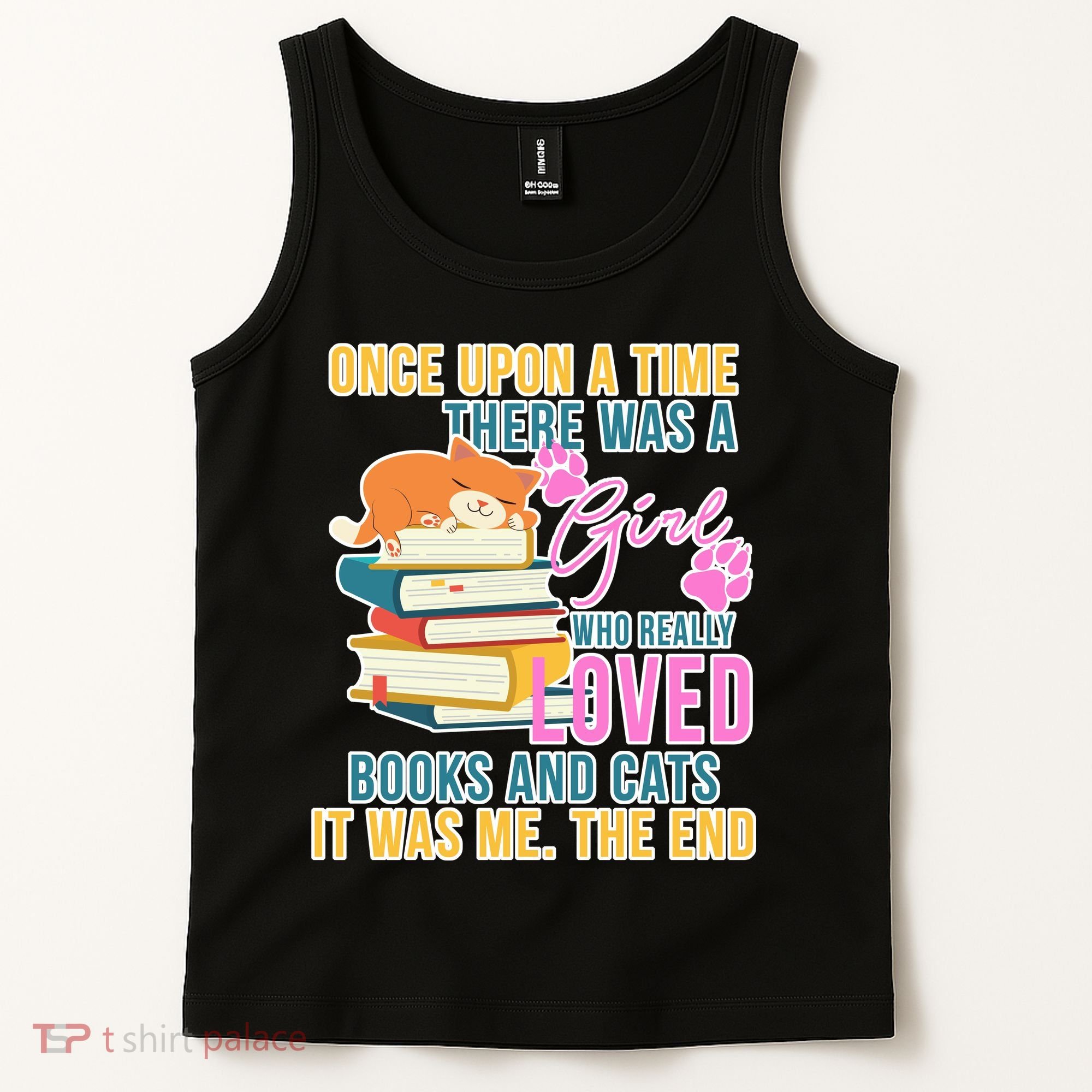 Cat And Books Girl Tank Top