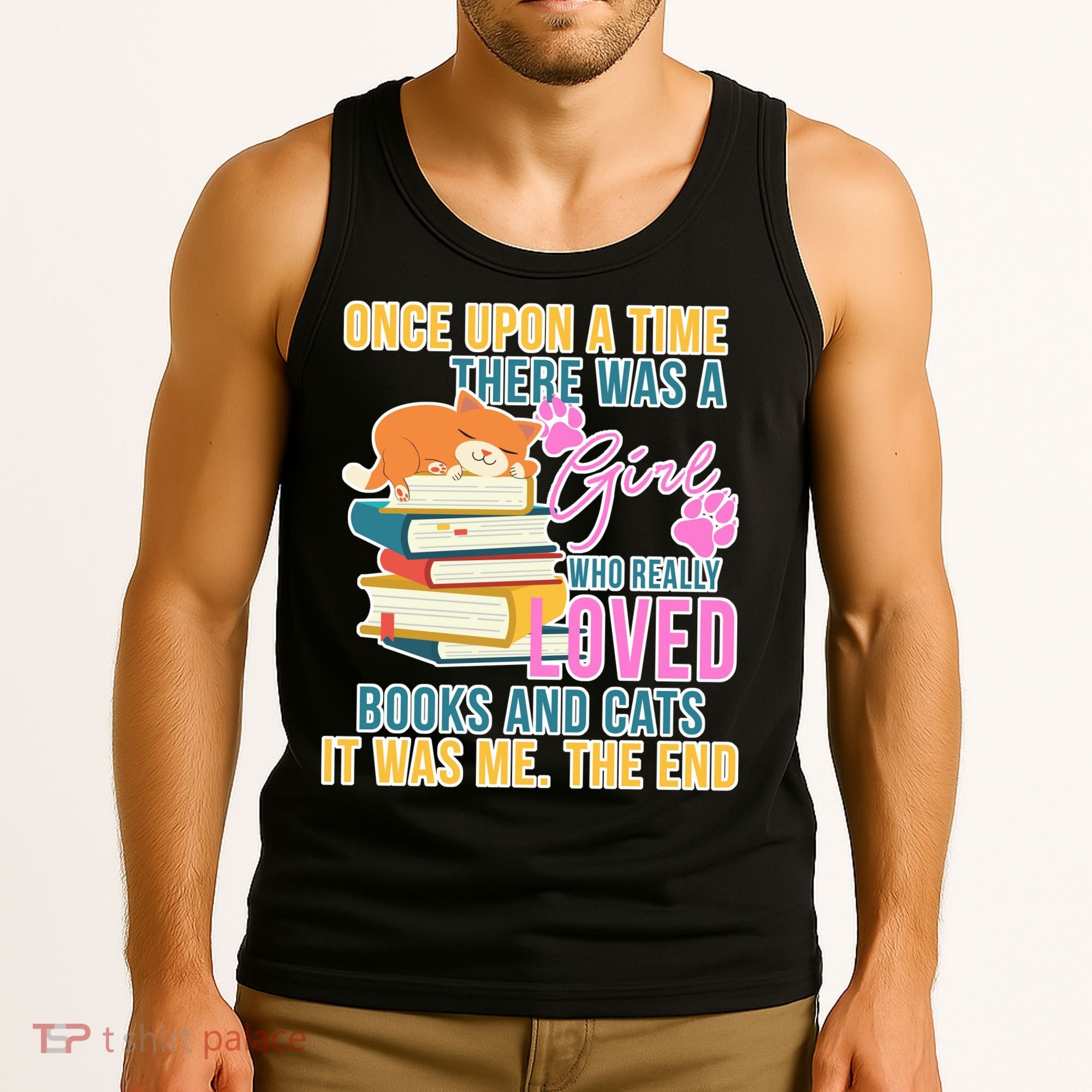 Cat And Books Girl Tank Top