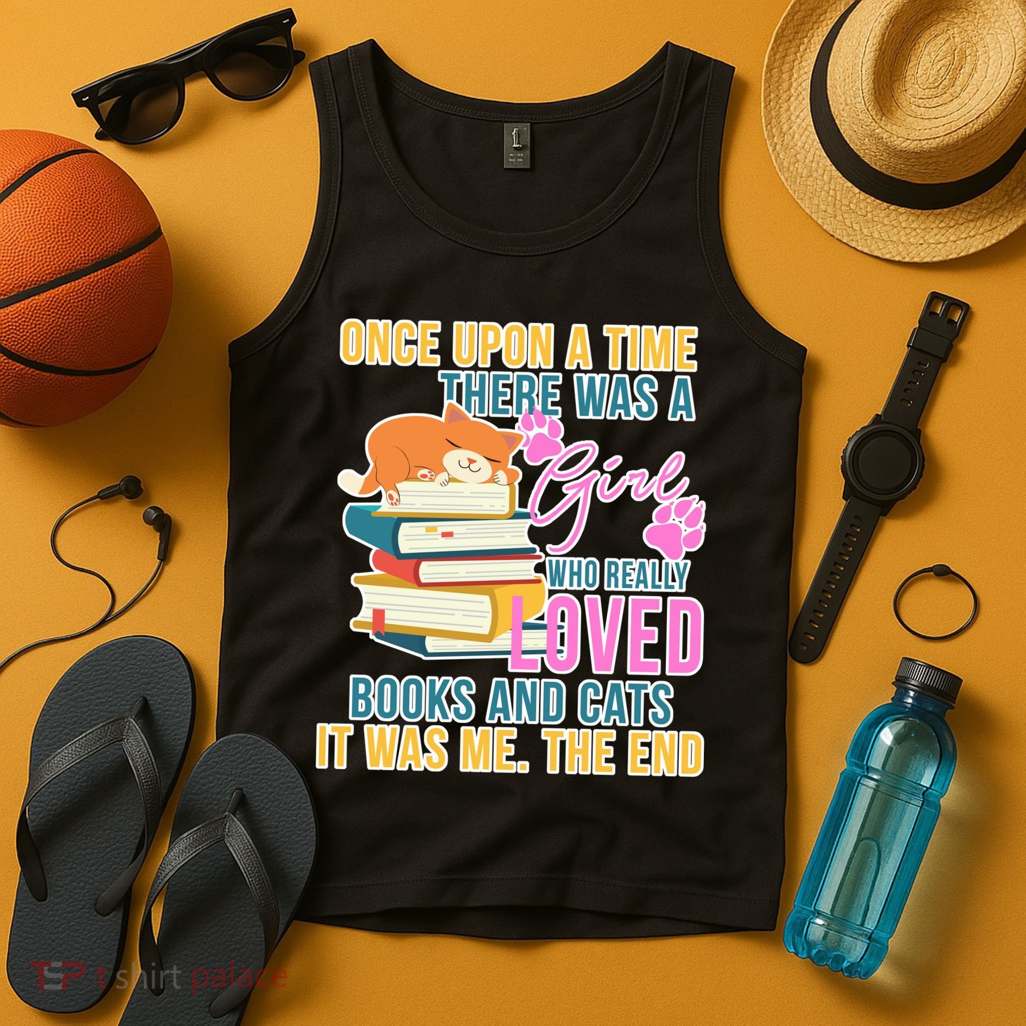 Cat And Books Girl Tank Top