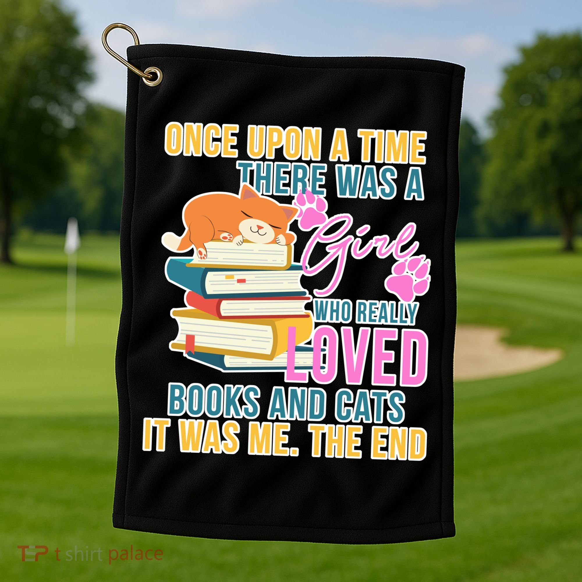 Cat And Books Girl Golf Towel