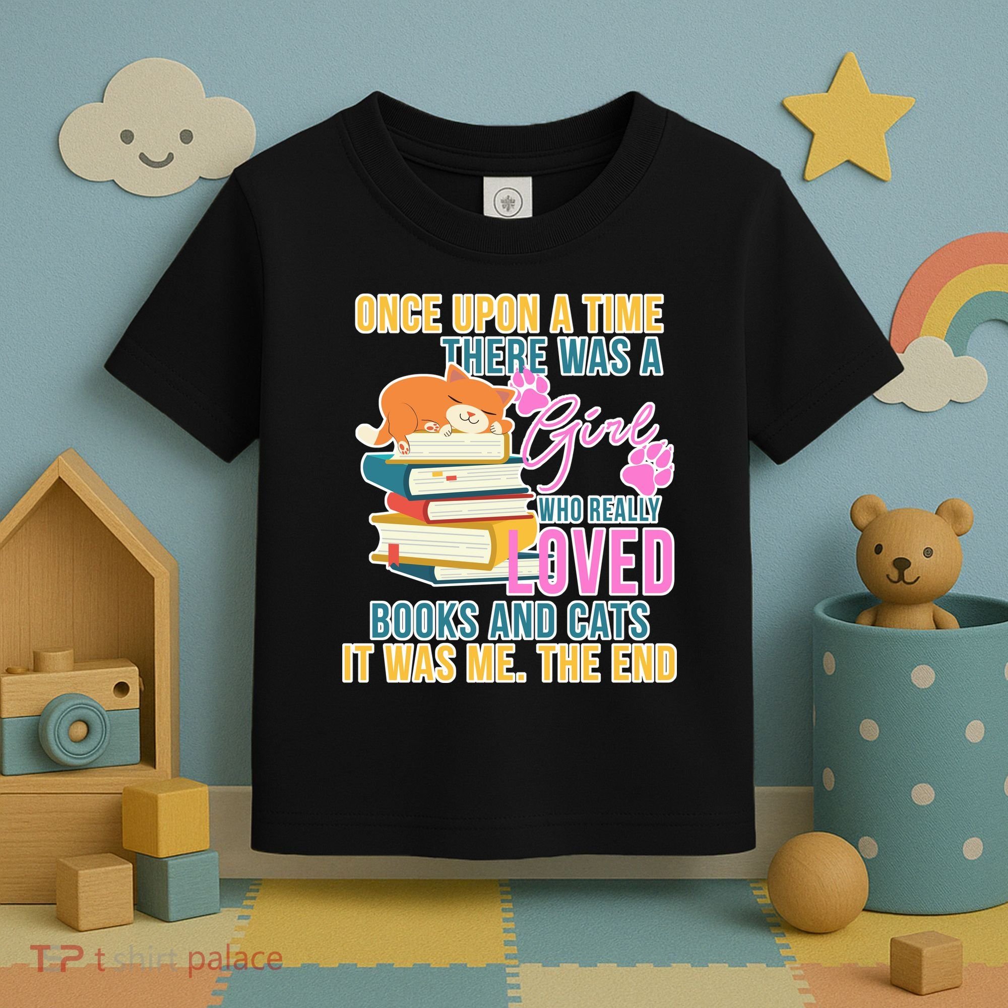 Cat And Books Girl Toddler T-Shirt
