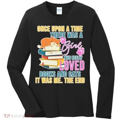 Cat And Books Girl Women's Long Sleeve Shirt