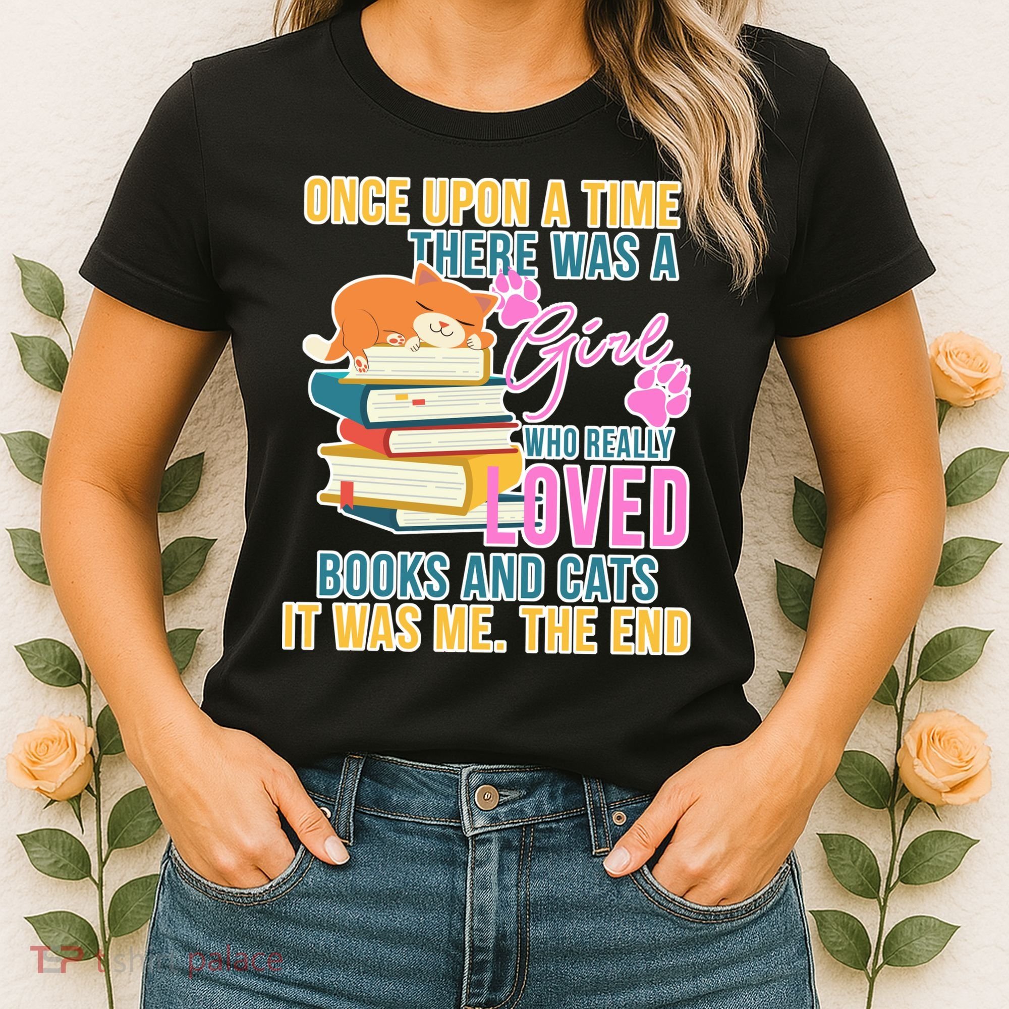 Cat And Books Girl Women's T-Shirt