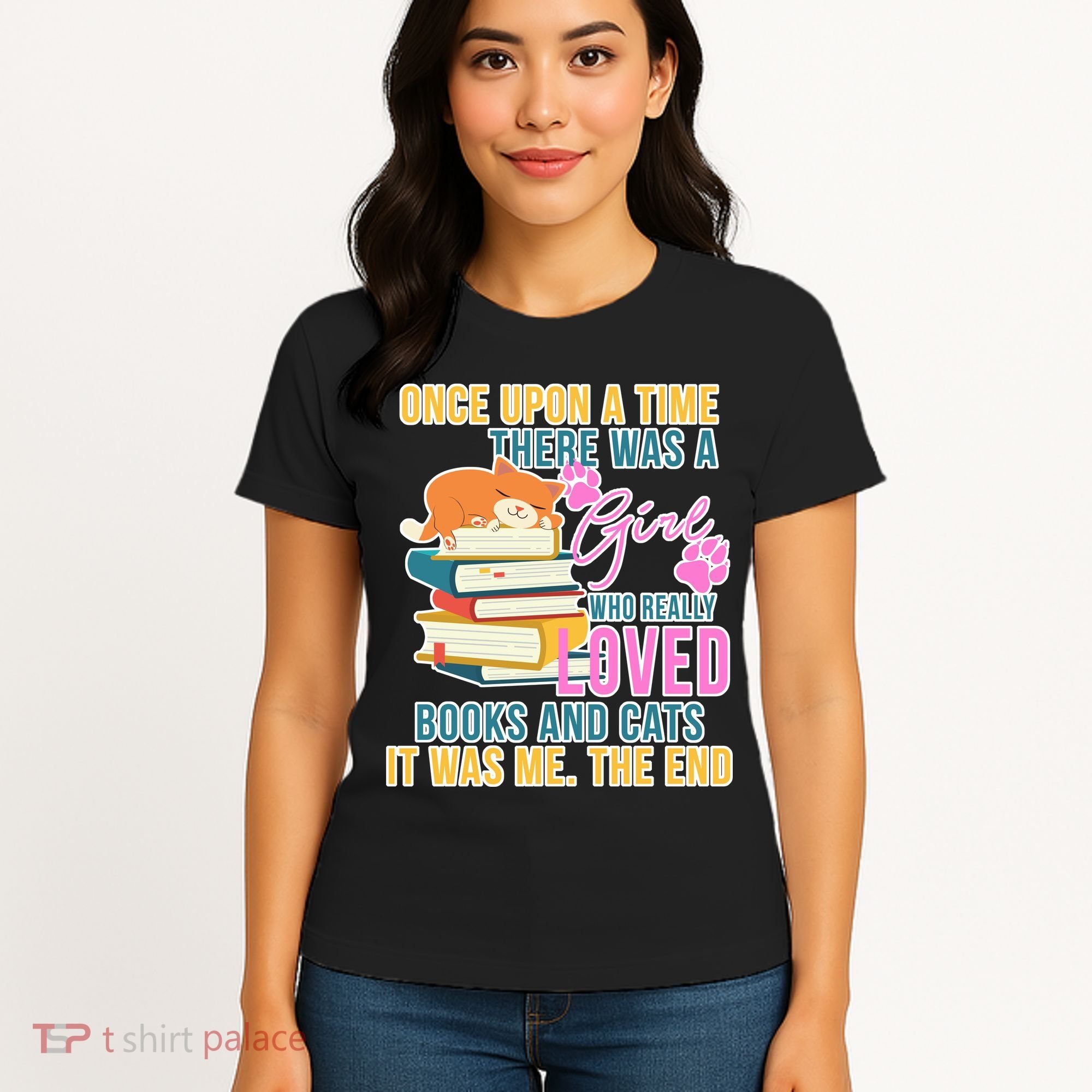 Cat And Books Girl Women's T-Shirt