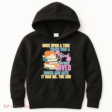 Cat And Books Girl Kids Hoodie