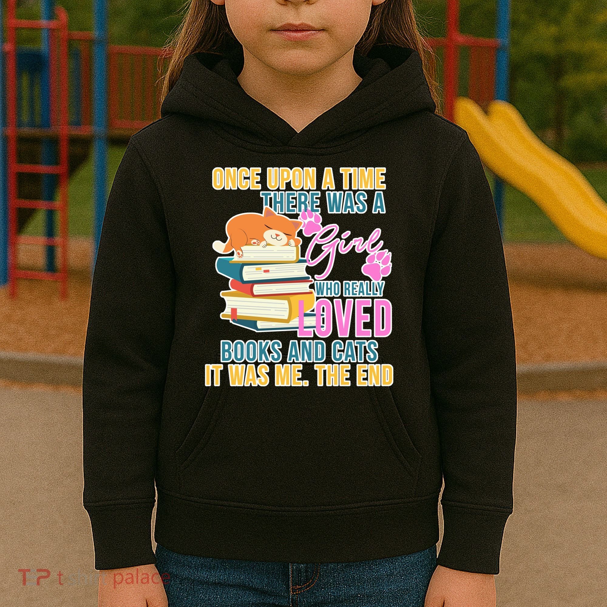 Cat And Books Girl Kids Hoodie