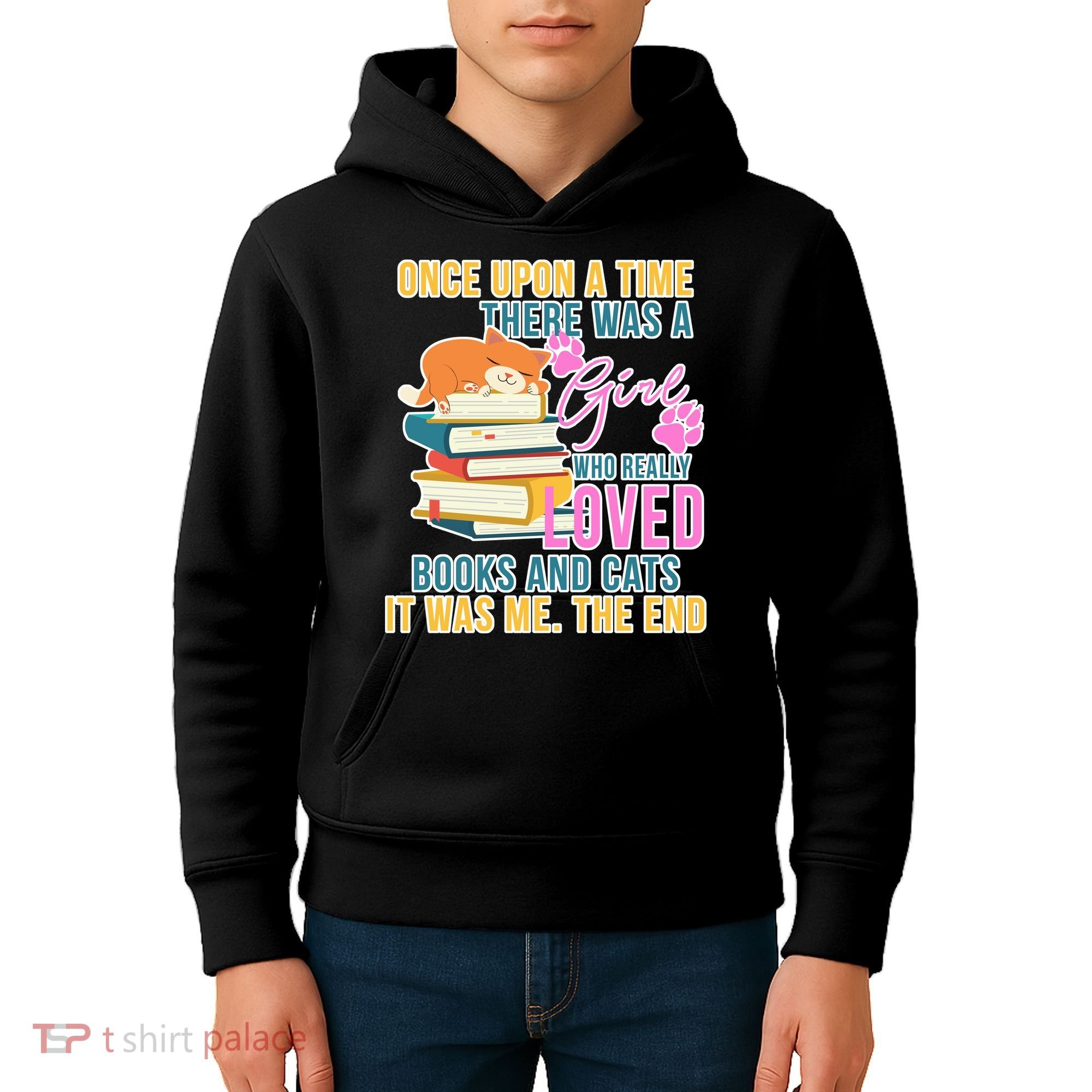 Cat And Books Girl Kids Hoodie