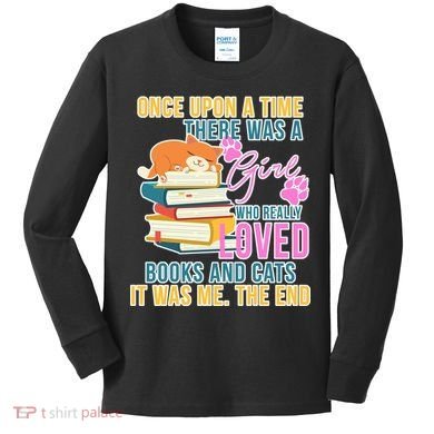 Cat And Books Girl Kids Long Sleeve Shirt