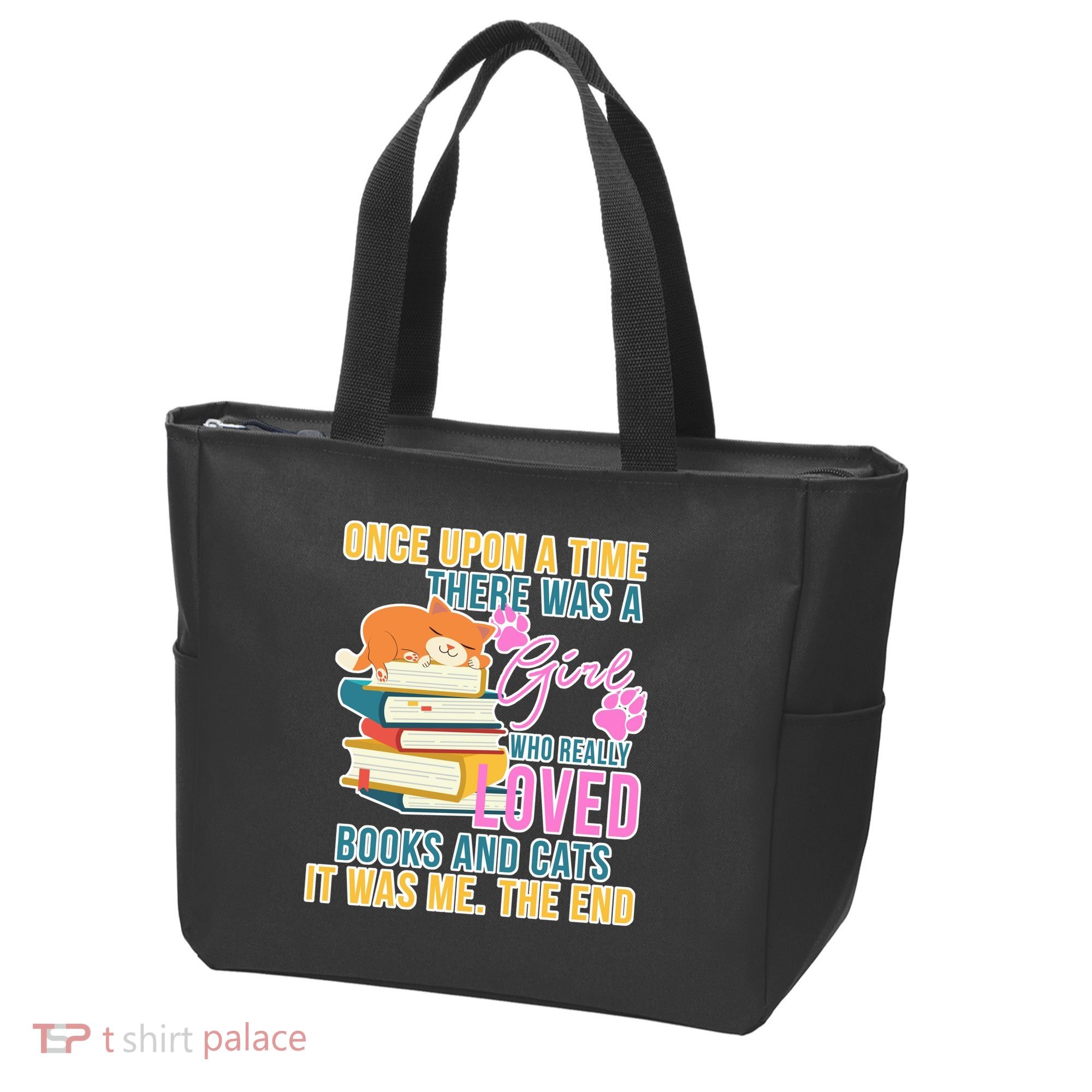 Cat And Books Girl Tote Bag