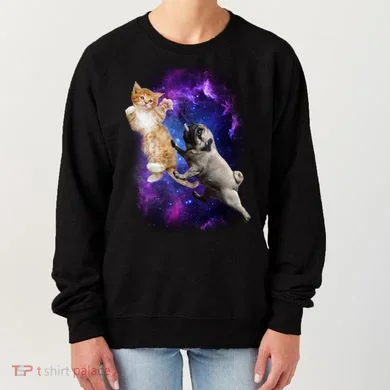 Cat And Pug In Space Women's Sweatshirt