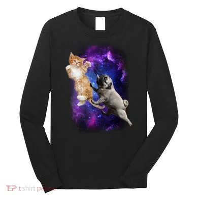Cat And Pug In Space Long Sleeve Shirt