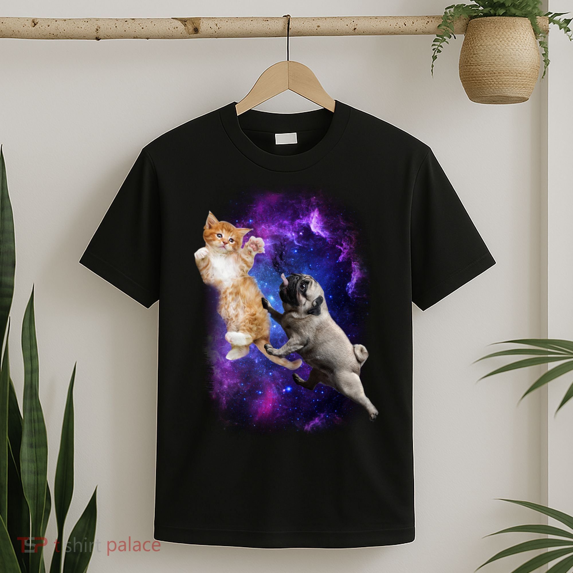 Cat And Pug In Space T-Shirt