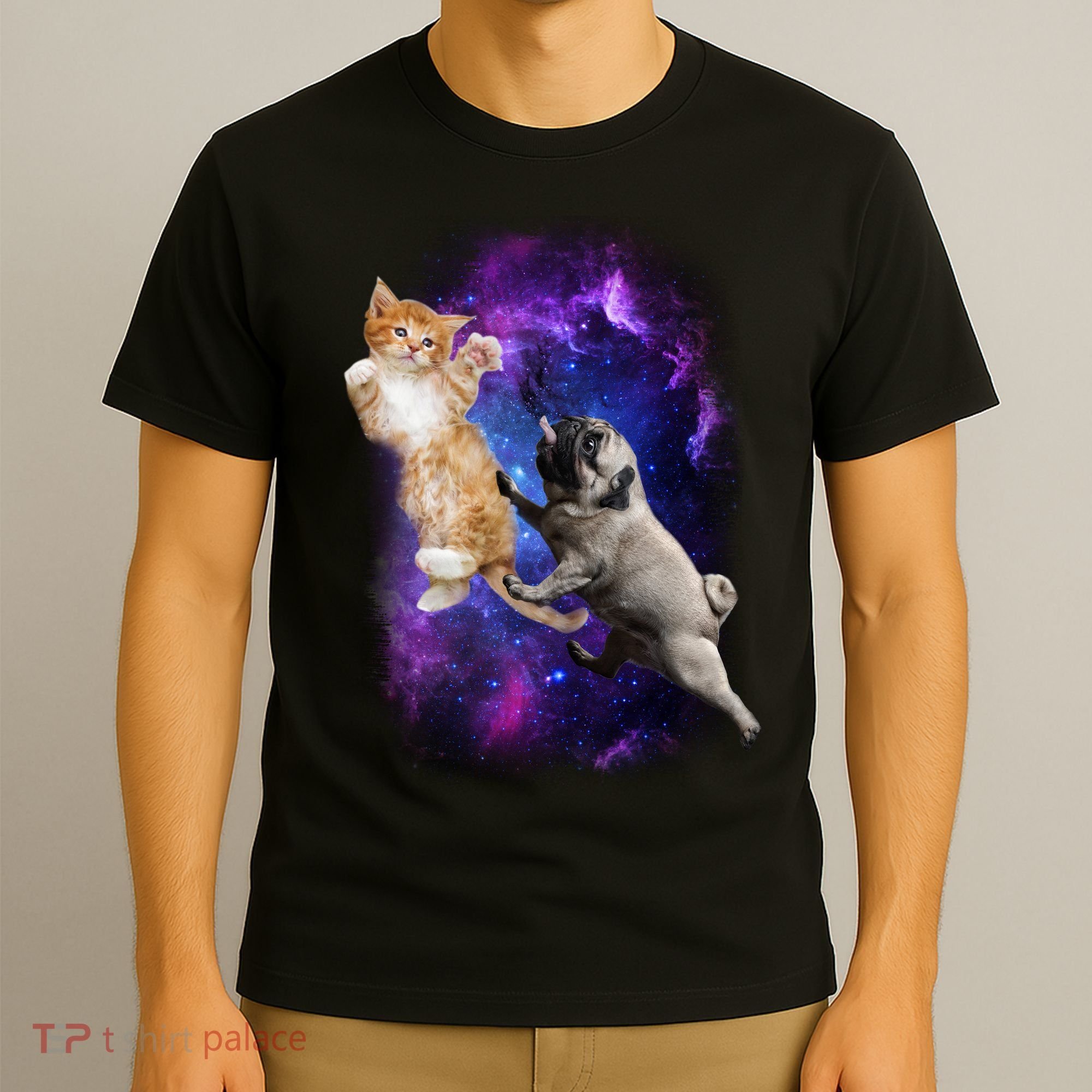 Cat And Pug In Space T-Shirt