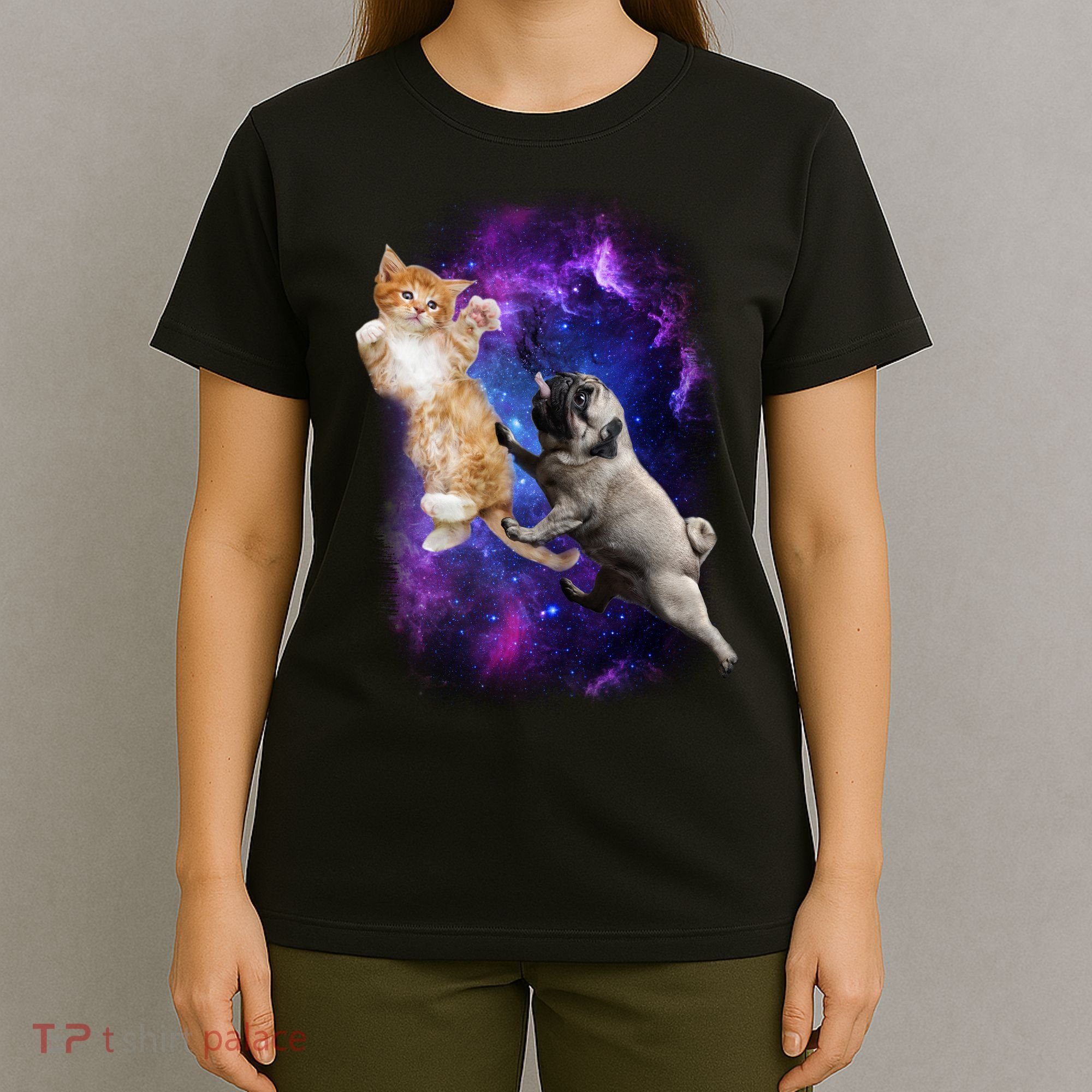 Cat And Pug In Space T-Shirt