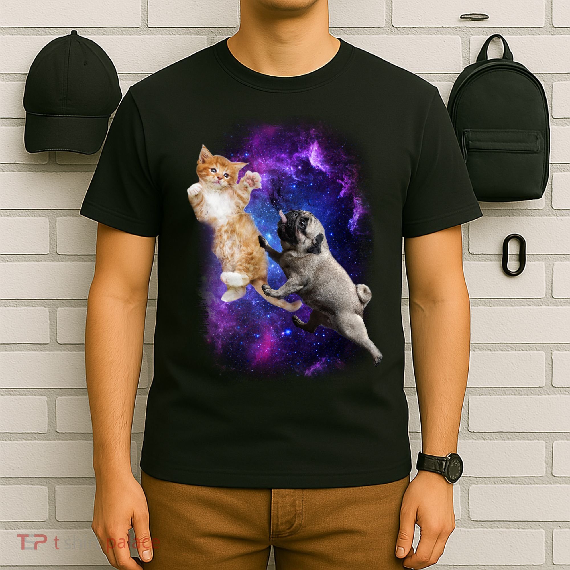 Cat And Pug In Space T-Shirt