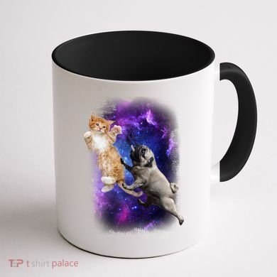Cat And Pug In Space Coffee Mug back