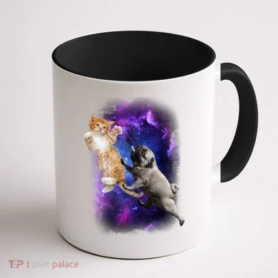 Cat And Pug In Space Coffee Mug back