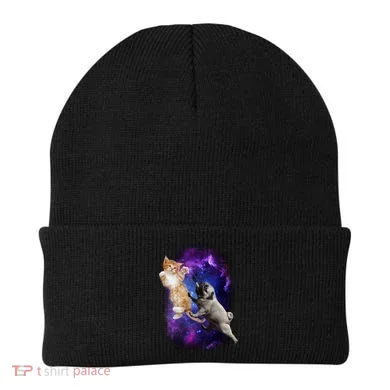 Cat And Pug In Space Beanie