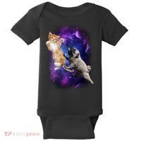 Cat And Pug In Space Baby Bodysuit thumb 0