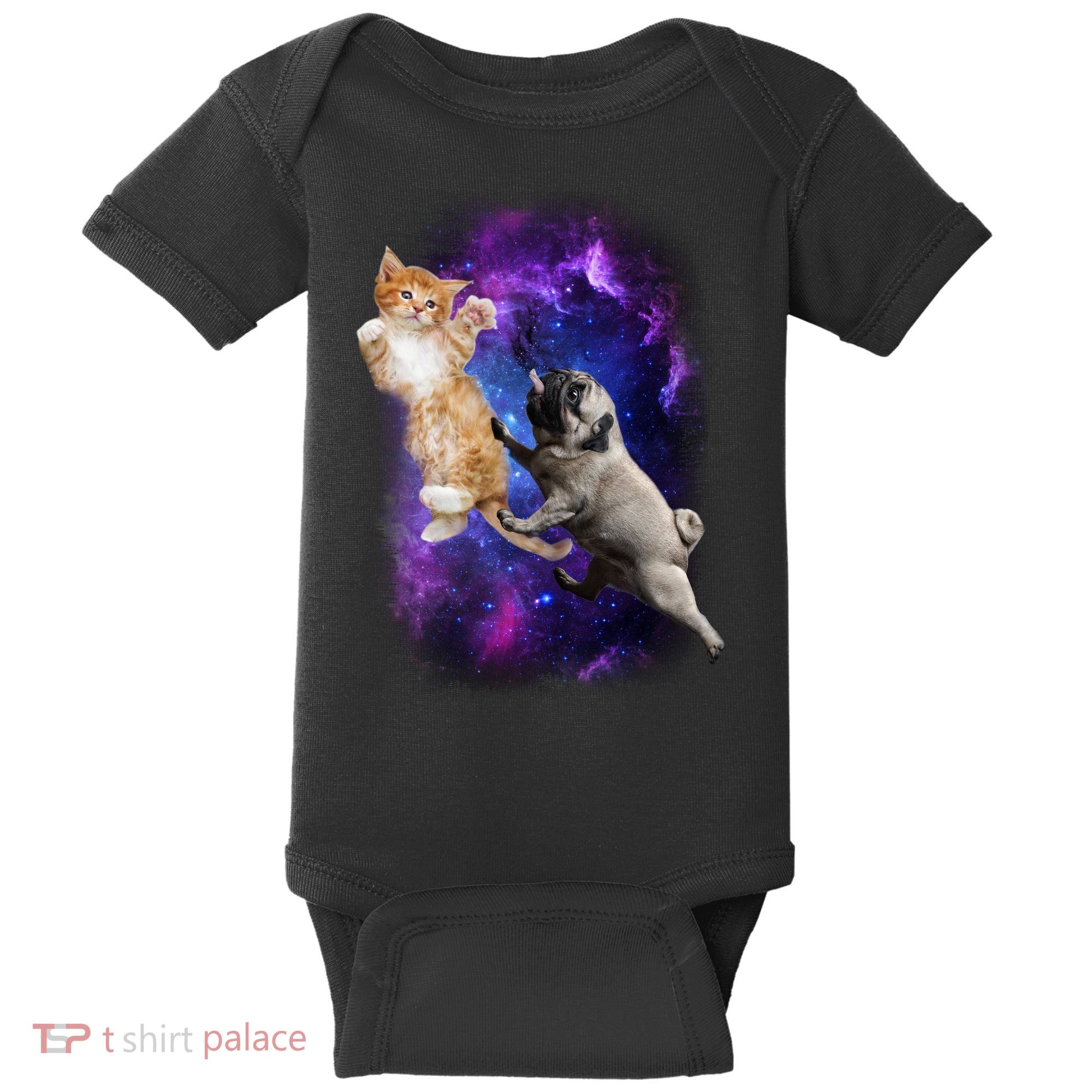 Cat And Pug In Space Baby Bodysuit