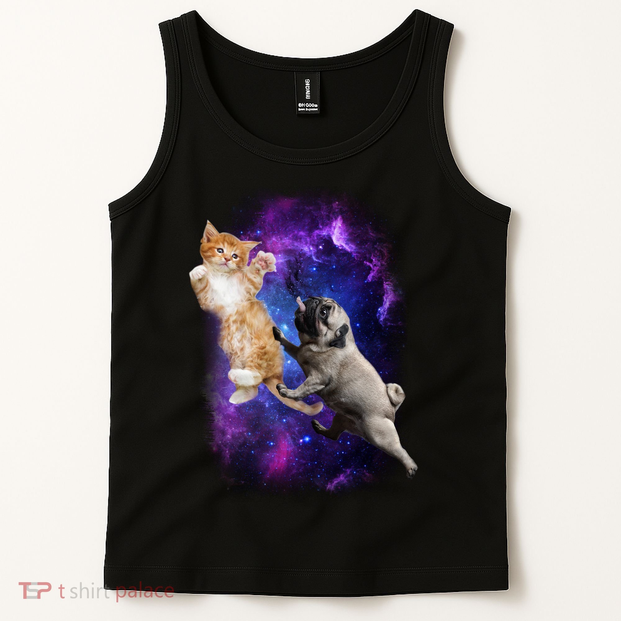 Cat And Pug In Space Tank Top