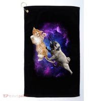 Cat And Pug In Space Golf Towel thumb 0