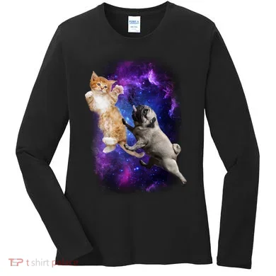 Cat And Pug In Space Women's Long Sleeve Shirt